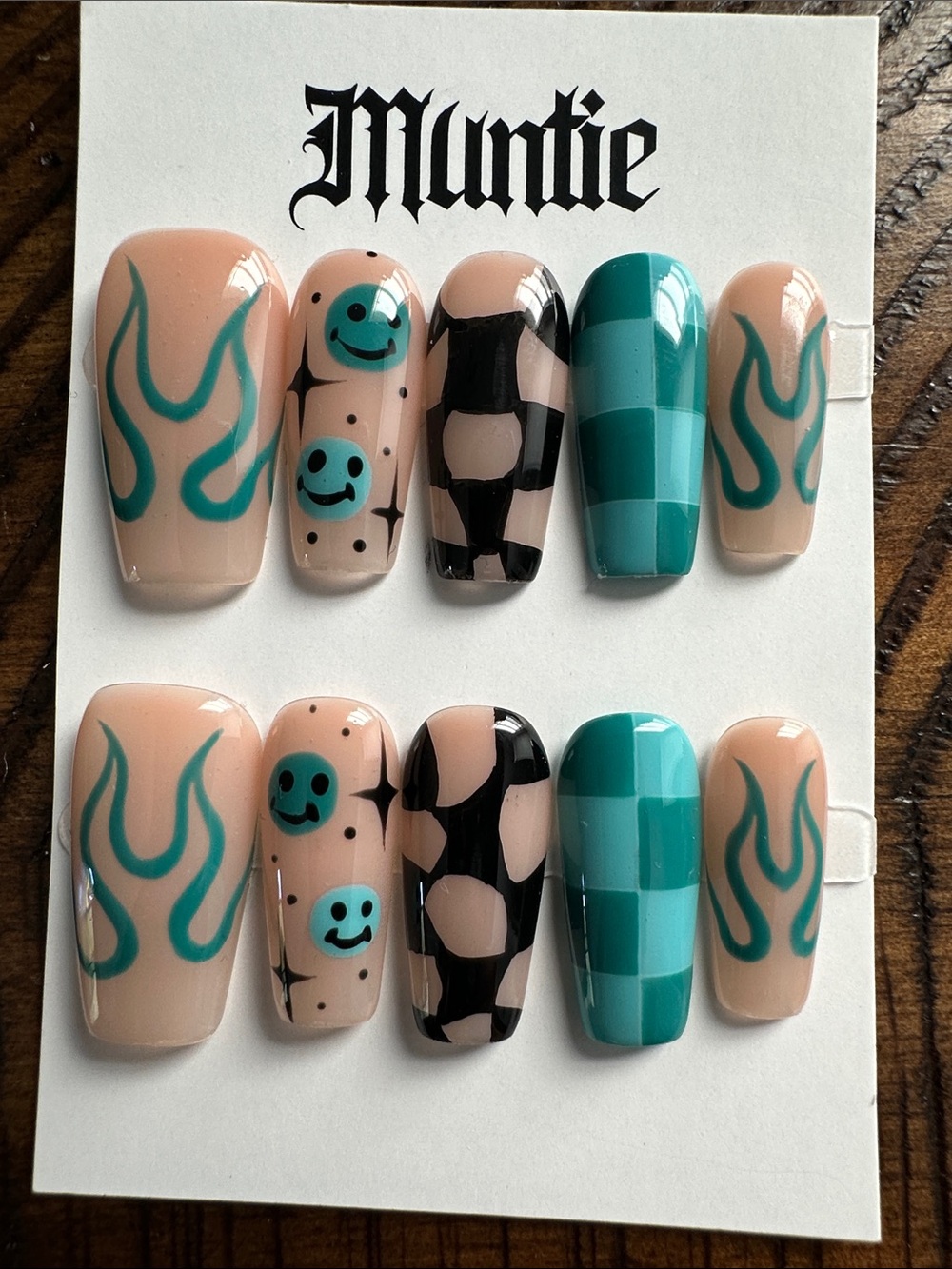 Teal & Nude Decorative Press-On Nail Set